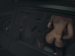 Зрелая 3D телочка с огромными дойками трахается в машине с чернокожим парнем