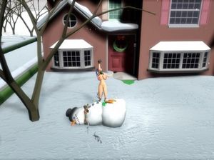 Двойное проникновение мультяшного снеговика в дырки грудастой телки на новый год